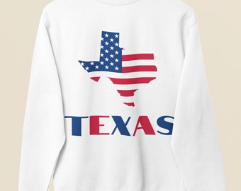 Texas American Flag Sweatshirt, Patriotic Texas Map Crewneck, Texan Pullover