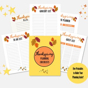 Thanksgiving Planning Bundle, Festive Thanksgiving Planner Printable, To Do List, Menu Planner, Guest List, Potluck Planner, Grocery List.