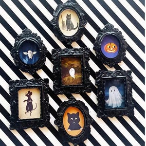 Halloween Miniature Art Frames Decor For Dollhouse Shadowbox Maileg Mouse Accessories Vintage Gallery Wall Spooky Cats Owls Pumpkins Ghosts
