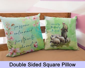 Passover Throw Pillow, Spring Feast Decor, Hebrew Script