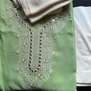 Unstitched Pastel Green Salwar Kameez Dupatta Cloth Material