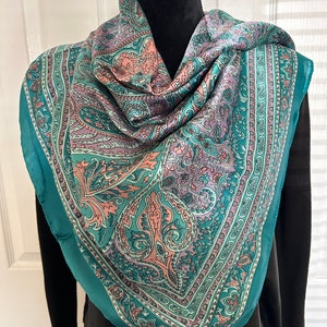 Silk Multi Color Turquoise Soft Square Pattern Scarf