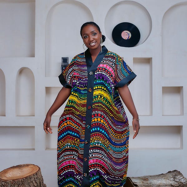 TIFE 002| Multicolored Ankara Print| Rich Aunty Boubou| Ready-To-Wear Nigerian Dress| African Print| Maxi Dress.