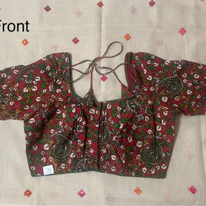 Size 38 Kalamkari Blouse: Multicolor Cotton, Front Open