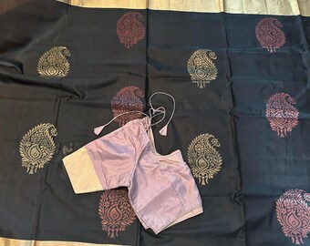 Black & Gold Kanchi Silk Sari with Stitched Blouse - Party Festive Wear