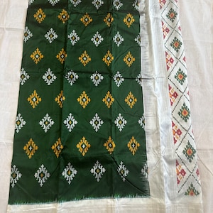 Green Ikkat Silk Saree: Silver Zari Border, Handloom Sari, SILK MARK certified