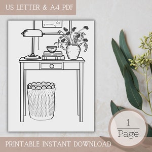 Single Coloring Page for Adults | Minimal home decor | Printable, PDF, Digital Coloring Book, Instant Download