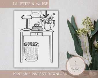 Ausmalbild für Erwachsene | Minimalistisches Wohndekor | Printable, PDF, Digitales Malbuch, Sofort Download