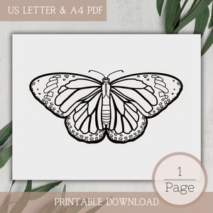 Single Coloring Page for Adults & Kids | Simple Monarch Butterfly | Printable, PDF, Digital Coloring Book, Instant Download
