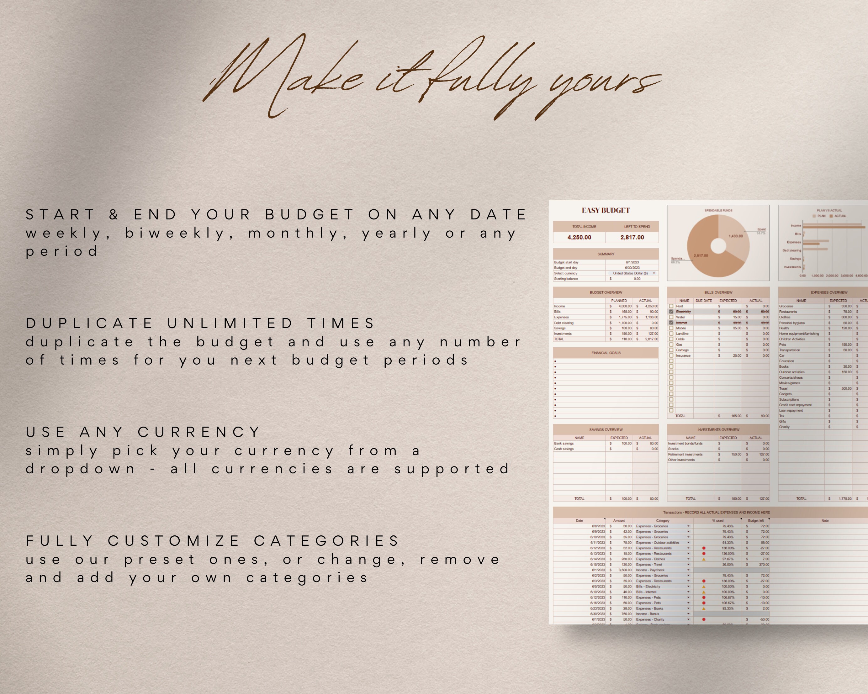 Easy Budget Planner, One Page Budget, Google Sheets Budget Planner