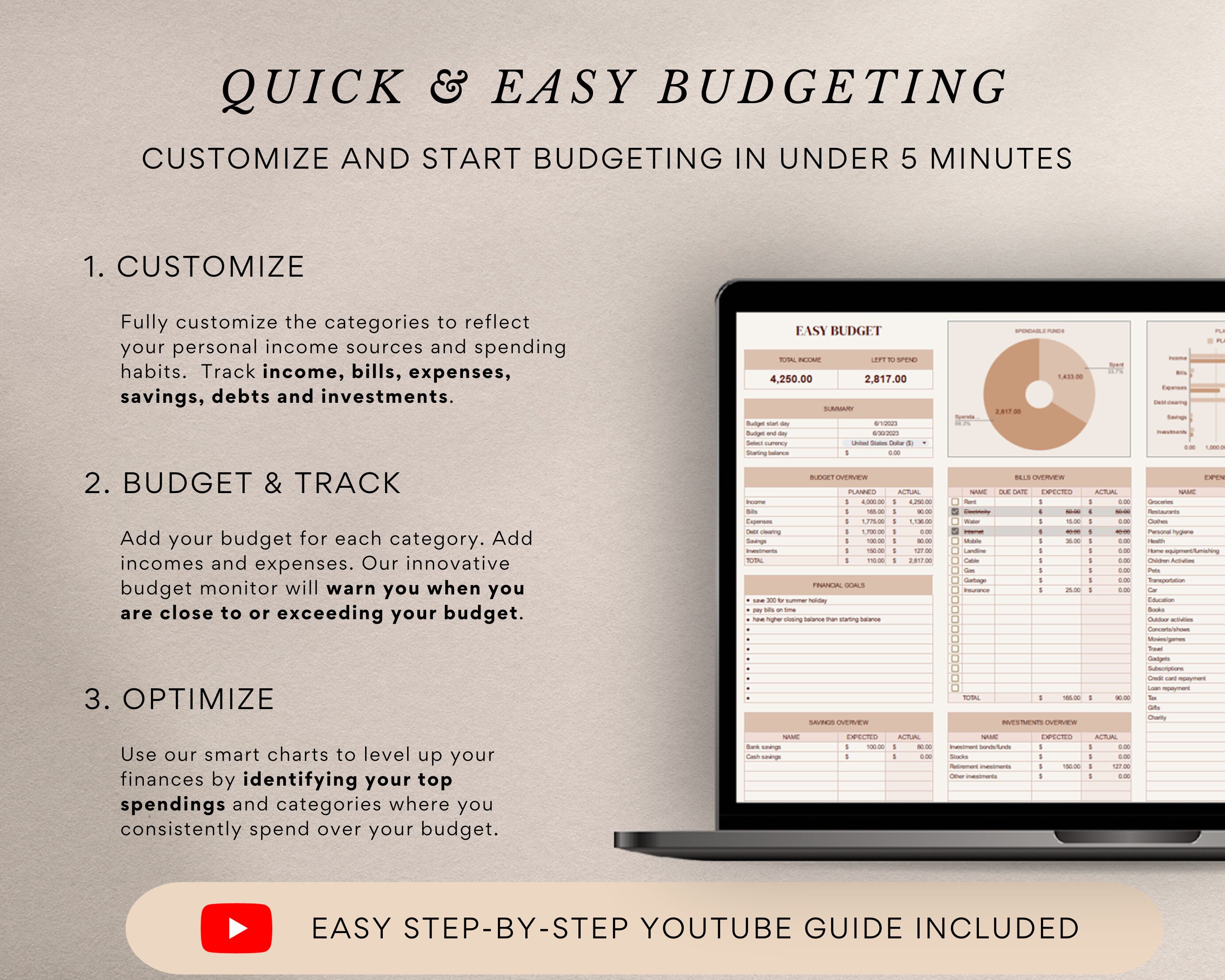 Easy Budget Planner, One Page Budget, Google Sheets Budget Planner
