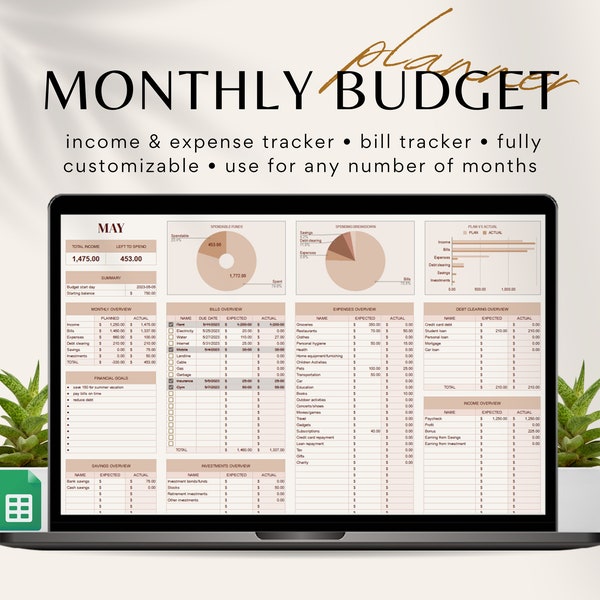 Monthly Budget Planner, Google Sheets Budget Planner, Budget Template, Monthly Budget, Budget Spreadsheet, Savings Tracker, Expense Tracker