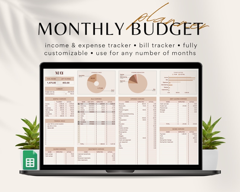 Monthly Budget Planner, Google Sheets Budget Planner, Budget Template