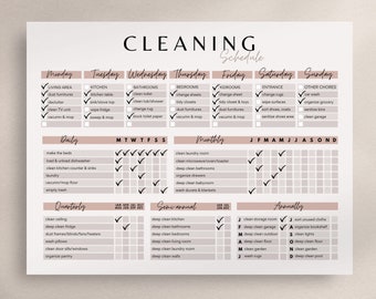 Cleaning Schedule Checklists Canva Template, Cleaning PDF, Editable PDF, Cleaning Checklist, Cleaning Template, Chores Checklist