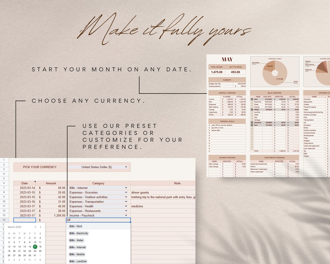 Monthly Budget Planner Google Sheets Budget Planner Budget Etsy