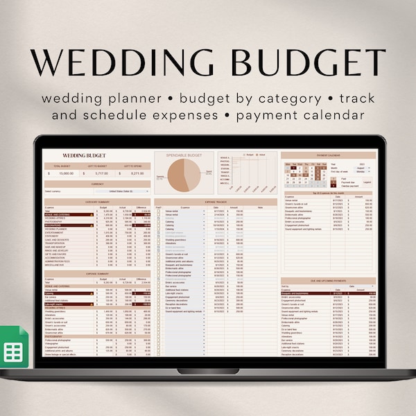 Wedding Budget Planner, Google Sheets Budget Planner, Wedding Expense Tracker, Wedding Spreadsheet, Wedding Planner, Wedding Budget Template