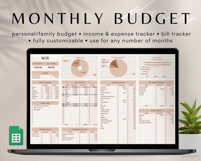 Monthly Budget Planner Google Sheets Budget Planner Budget Etsy