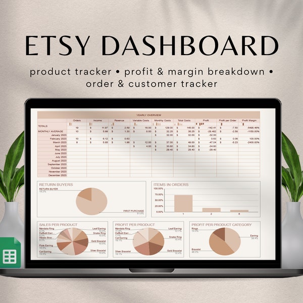 Etsy Sales Dashboard, Google Sheets Sales Planner, Sales Template, Sales Spreadsheet, Sales Tracker, Profit Tracker