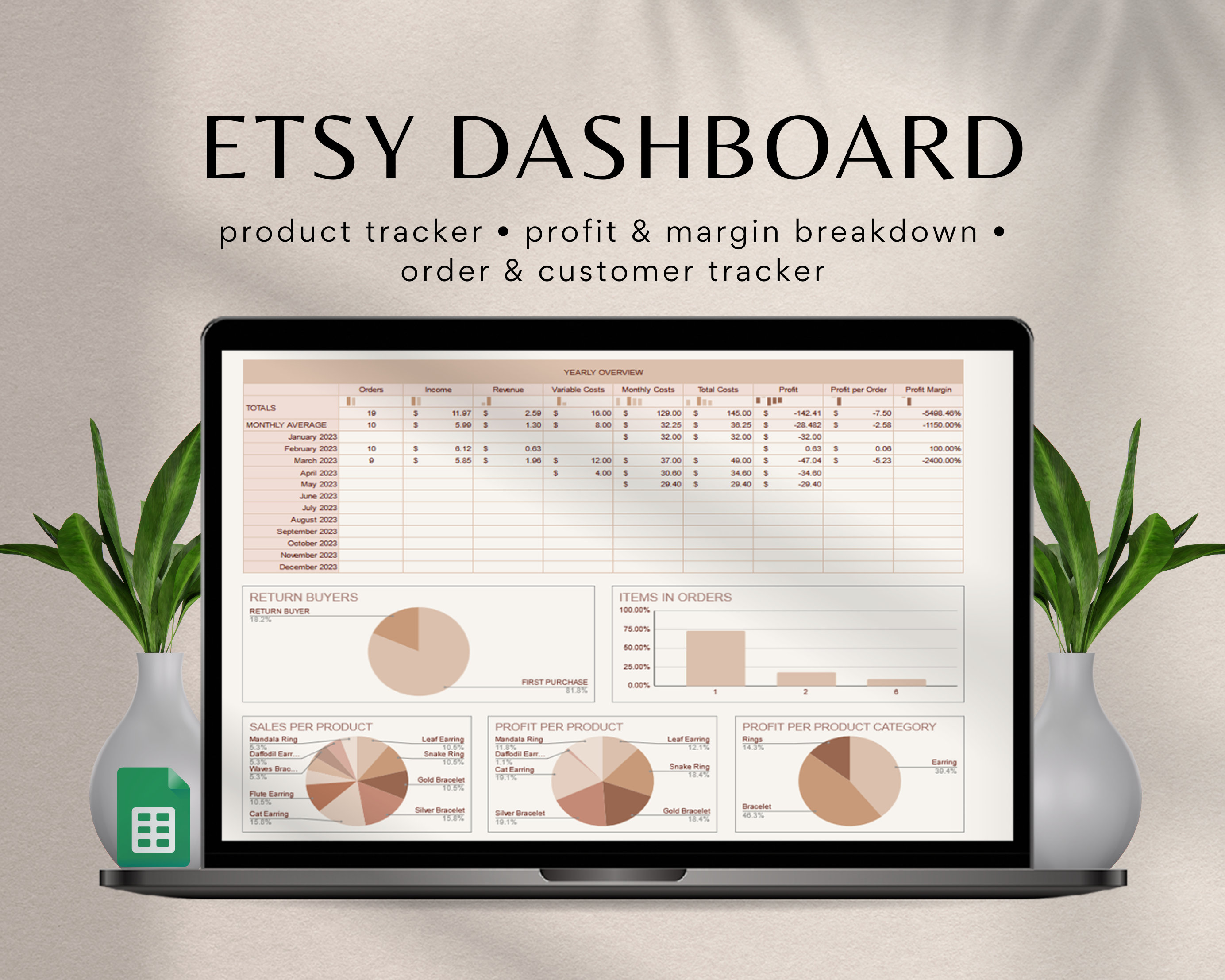 Etsy Sales Dashboard, Google Sheets Sales Planner, Sales Template ...