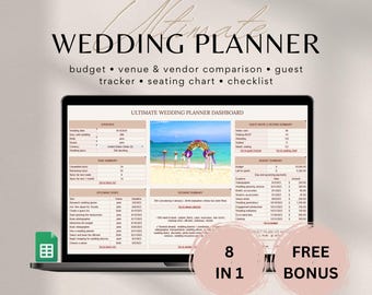 Ultimate All-in-1 Wedding Planner Spreadsheet, Google Sheets Wedding Planner, Wedding Budget, Wedding Checklist, Guest List, Seating Chart
