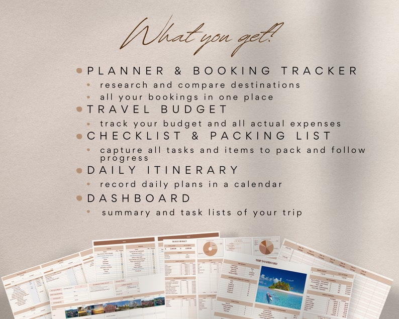 Planificateur de voyage ultime, feuille de calcul Google Sheets, budget de voyage, itinéraire de voyage, organisateur de voyage, liste de colisage image 2