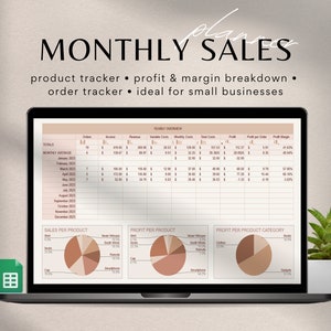 Monthly Sales Dashboard, Google Sheets Sales Planner, Sales Spreadsheet, Sales Tracker, Profit Tracker, Small Business Sales Report