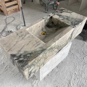 Calacatta Monet Marble Sink, Powder Room Marble Vanity, Hanmade Marble Sink, Handcarved Marble Sink