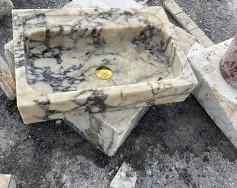 Ready to Ship! Calacatta Violet Marble Sink, Wall Mount Marble Sink, Handcarved Marble Vanity