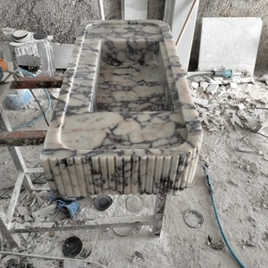 Calacatta Viola Marble Sink, Wall Mounted Marble Sink Vanity, Natural Stone Bathroom Washbasin 画像 7