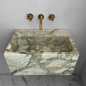 Calacatta Monet Marble Sink, Bathroom Washbasin, Wall Mounted Marble Sink