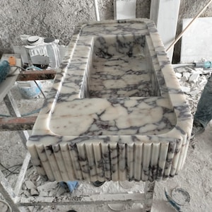Calacatta Viola Marble Sink, Wall Mounted Marble Sink Vanity, Natural Stone Bathroom Washbasin 画像 6