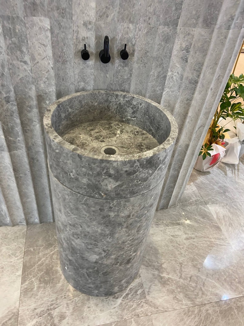 Gray Marble Pedestal Sink, Marble Sink, Custom Order Gray Marble Sink