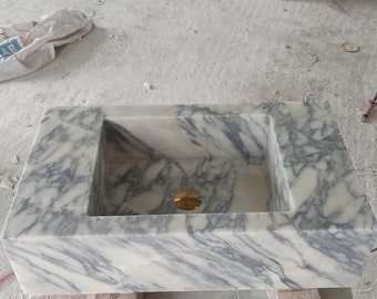 Honed Calacatta Violet Marble Sink, Wall Mounted Marble Vanity, Handcarved Marble Sink Basin