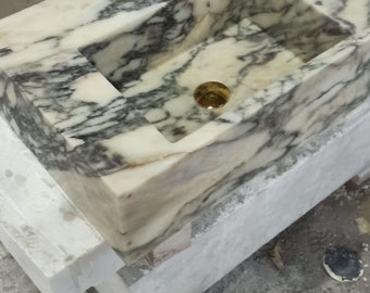 Calacatta Violet Marble Sink Basin, Handmade Marble Vanity, Custom Order Marble Sink, Handcarved Marble Sink