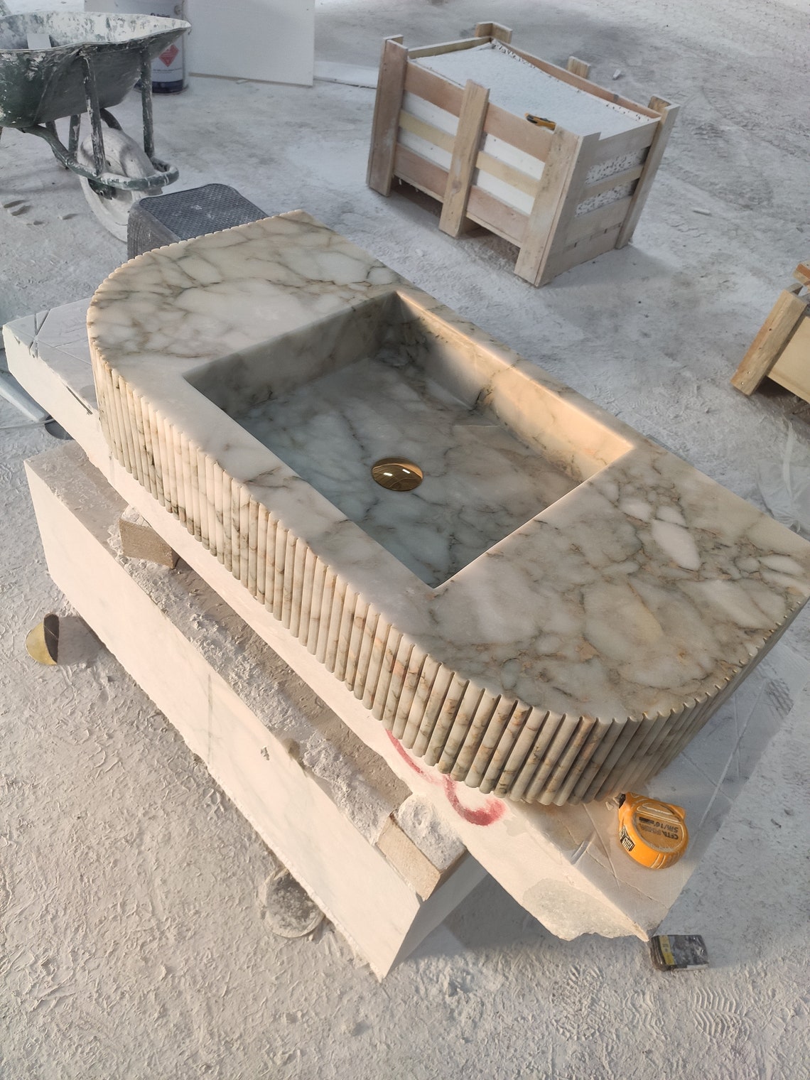 Calacatta Marble Sink, Fluting Marble Sink Basın, Wall Mounted