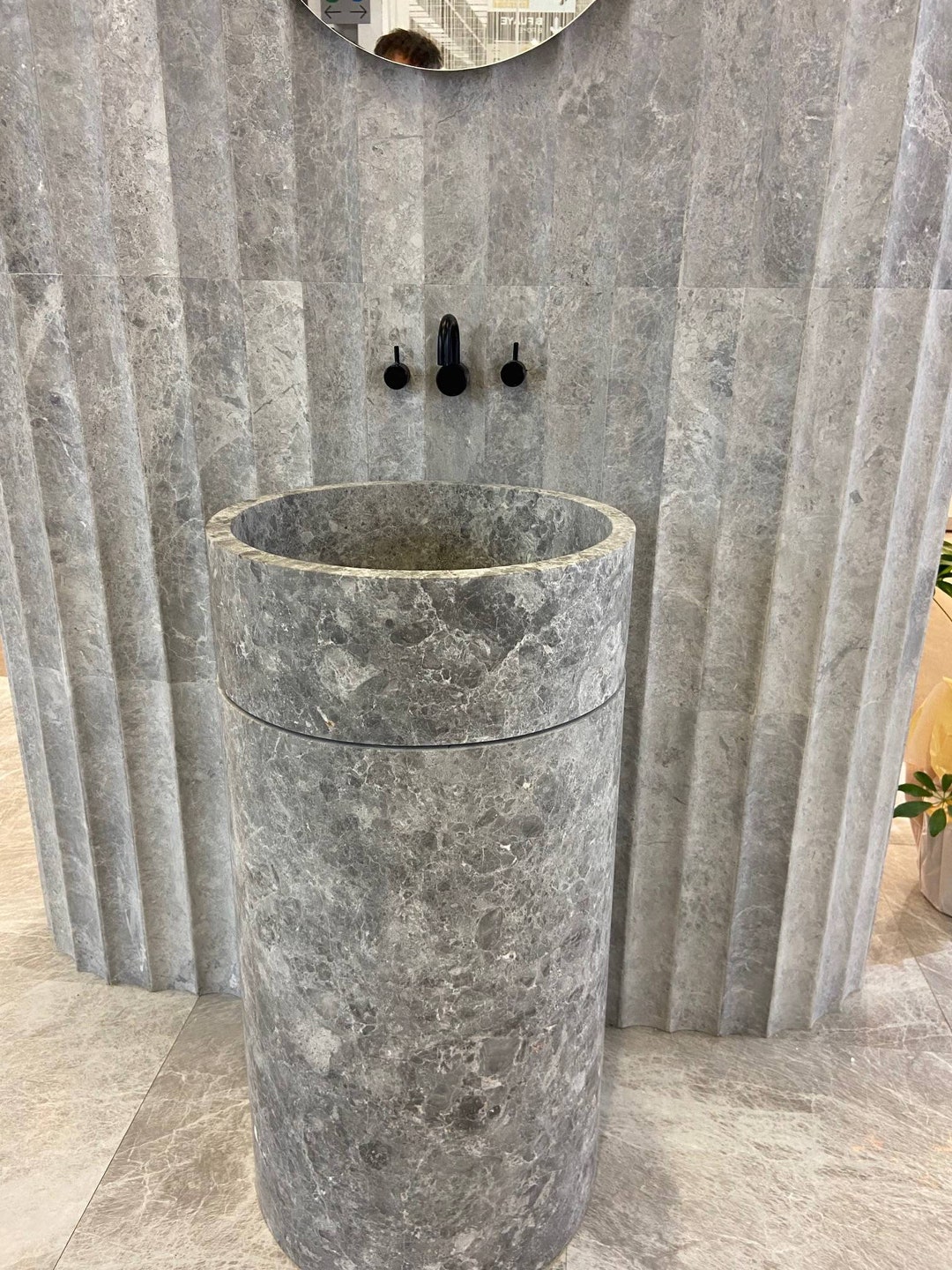 Gray Marble Pedestal Sink, Marble Sink, Custom Order Gray Marble Sink