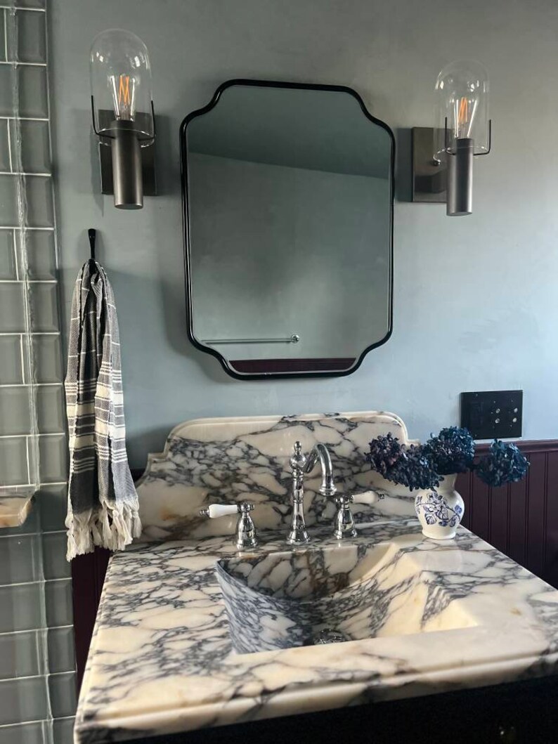 Calacatta Violet Marble Sink, Powder Room Marble Vanity, Bathroom