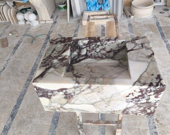 Ready to Ship! Calacatta Viola Marble Sink, Powder Room Marble Vanity, Farmhose Marble Sink