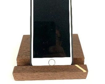 Handmade Walnut Smartphone, Tablet or Business Card Stand with Holly Inlay by Studio 5 Designs