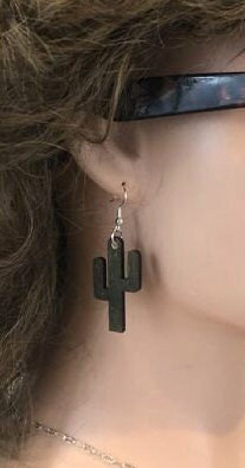 Saguaro Cactus Earrings, Custom Recycled Basswood Earrings. Custom