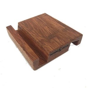 Unique Bubinga Double Sided Phone and Tablet Stand, One side for large cases and one side is standard size. Exotic Tropical Hardwood.