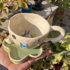 Handmade Totoro Ceramic Cup: Anime Forest Spirit Stoneware Mug