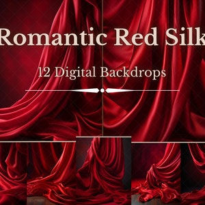 Romantic Red Silk Digital Backdrops, Maternity Boudoir Digital Backdrop Overlays, Studio Photography Digital Backdrop, Photoshop Overlays