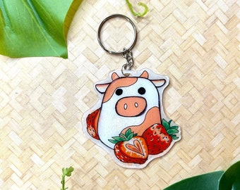 Reshma the Cow Squishmallow Keychain strawberry handmade art