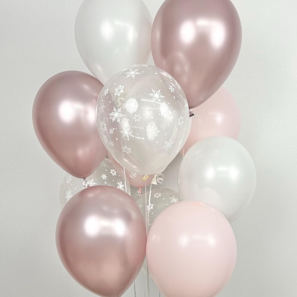 Winter ONEderland Balloon Bouquet: Pink, White & Snowflake Balloons