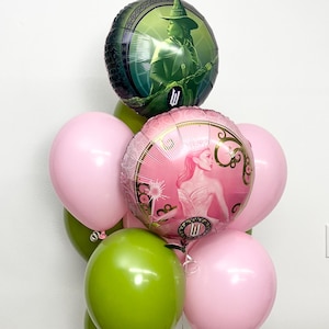 Wicked Mylar Balloons, 11&quot; Witch Balloon Bouquet, Wicked Birthday, Good Witch Bad Witch, Green and Pink Balloons, Glenda, Licensed Wicked