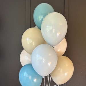 Boho Blue Balloon Bouquet, 11&quot; Neutral Balloons, Bridal Shower, Boho Baby Baby Shower, Boho Neutral Balloons, White, Stone, Fog, Blue Slate