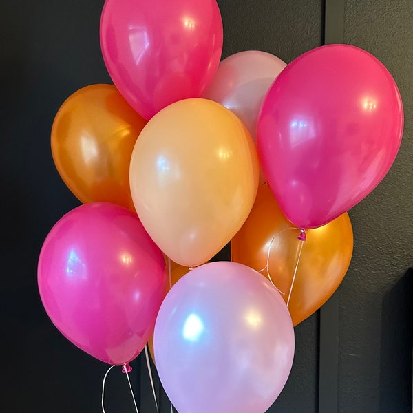 Balloon Bouquet, 11" Pink Orange Balloons, Pink Grapefruit Balloons, Orange Sherbet, Hot Pink, Pearl Pink, Cheeky, Pearl Mandarin Orange