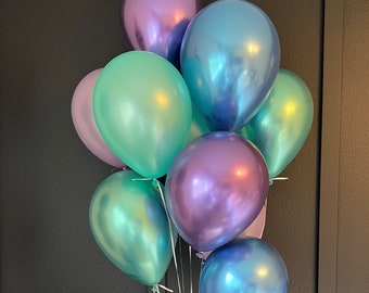 Mermaid Balloons, 11" Mermaid Balloon Bouquet, Mermaid Birthday Balloons, Birthday Balloons, Under the Sea Decor, Girls Birthday Balloons