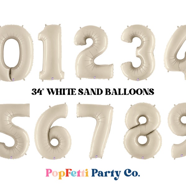 White Sand Number Balloons, Giant 34 inch Mylar Number Balloons, White Sand Birthday Balloons, Birthday Photo shoot, Birthday Balloons